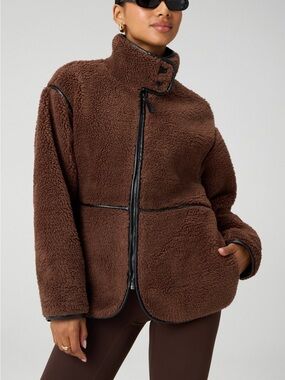 Fabletics Brown Teddy Jacket with Black Trim